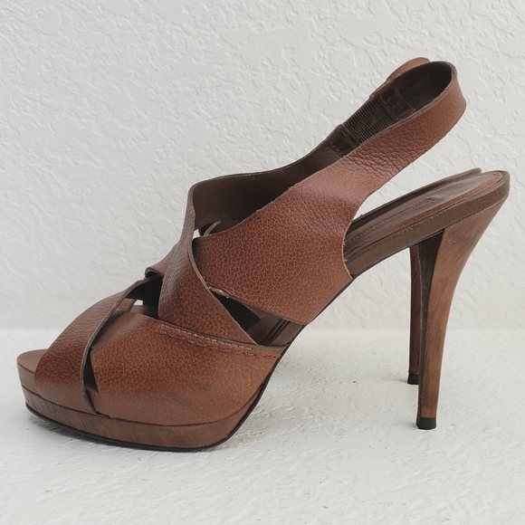 Zara Women Leather Wooden Heal Platform Strappy Sandal Shoes Brown Size 41/US 10 - Picture 6 of 14